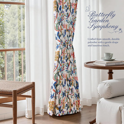 Topfinel Blackout Curtains for Bedroom Butterfly Flower Boho Farmhouse 72 Inch Long Drapes for Dining Room Living Room Royal Blue and Yellow French Country Hooks Rings Window Drapes,2 Panels