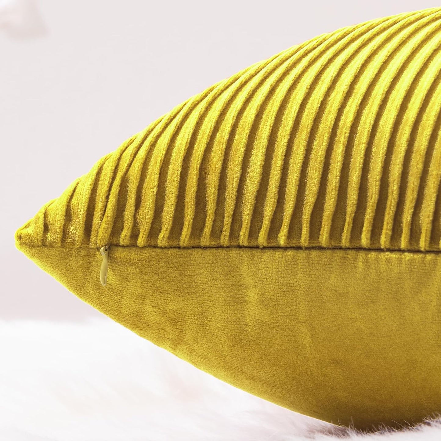 YCOLL Yellow 12x20 Pillow Cover Set of 2 Velvet Striped Pattern - Soft Throw Pillows for Home Decor, Luxury Decorative Pillow Covers for Couch, Bed,Living Room