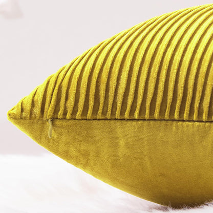 YCOLL Yellow 12x20 Pillow Cover Set of 2 Velvet Striped Pattern - Soft Throw Pillows for Home Decor, Luxury Decorative Pillow Covers for Couch, Bed,Living Room