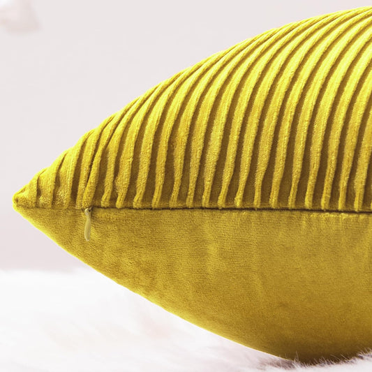 YCOLL Yellow 12x20 Pillow Cover Set of 2 Velvet Striped Pattern - Soft Throw Pillows for Home Decor, Luxury Decorative Pillow Covers for Couch, Bed,Living Room