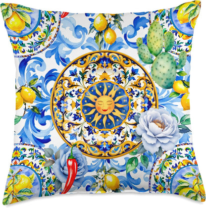 Summer lemon sun Sicily inspired citrus art Throw Pillow