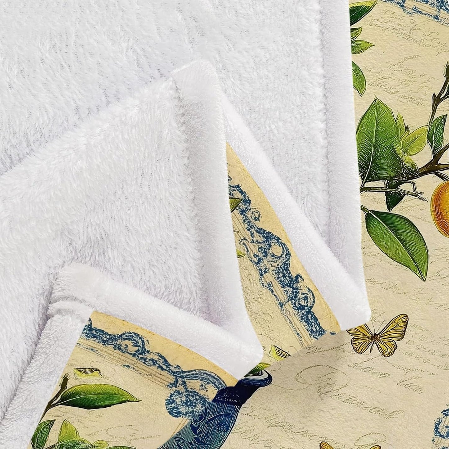 Blanket Printed Fleece Throw Vintage Plants Lemon Butterfly Cozy Fluffy Comfy for All Seasons, Full 50" x 60" Soft Warm Lightweight Flannel Plush Throws for Sofa Couch and Bed, Mustard Yellow