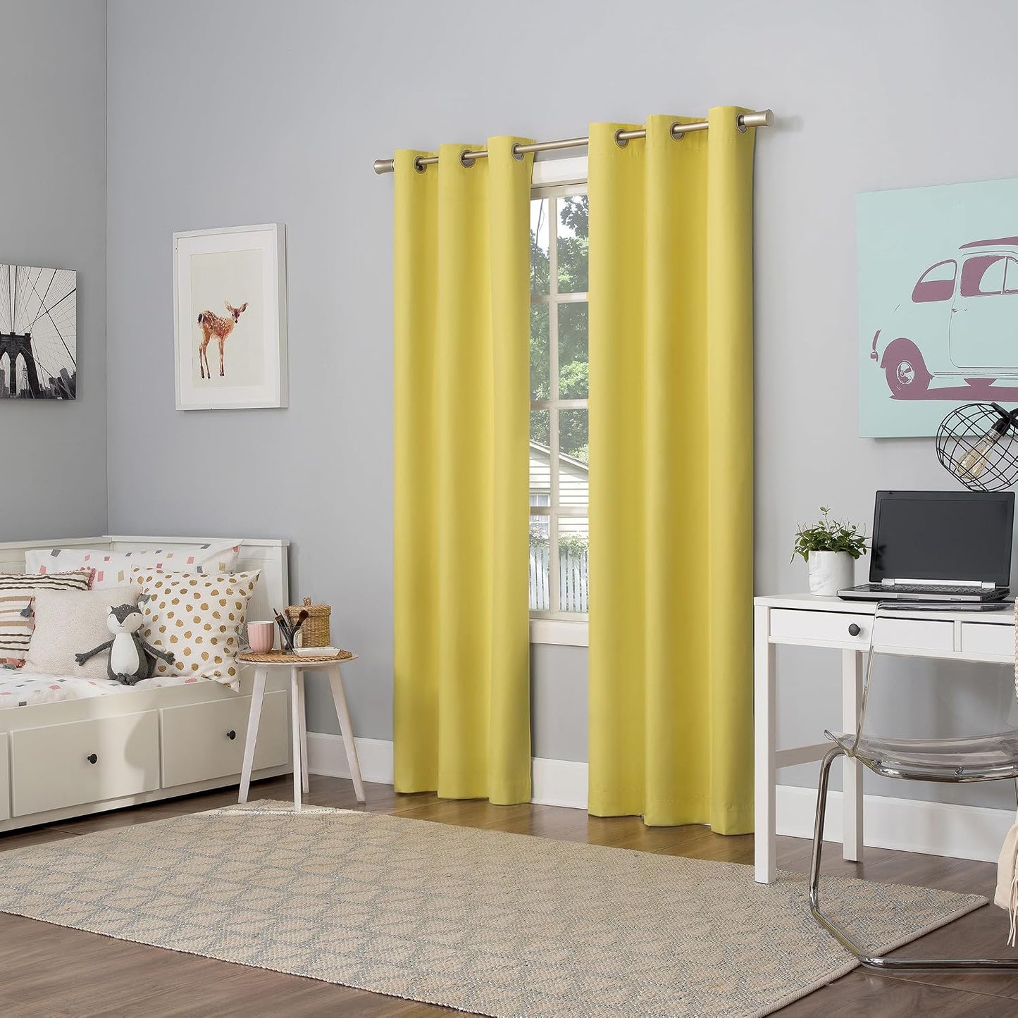 Sun Zero Halton Bright Vibes 100% Total Blackout Grommet Curtain Panel, Sunflower Yellow, 40"W x 84"L (1 Panel)