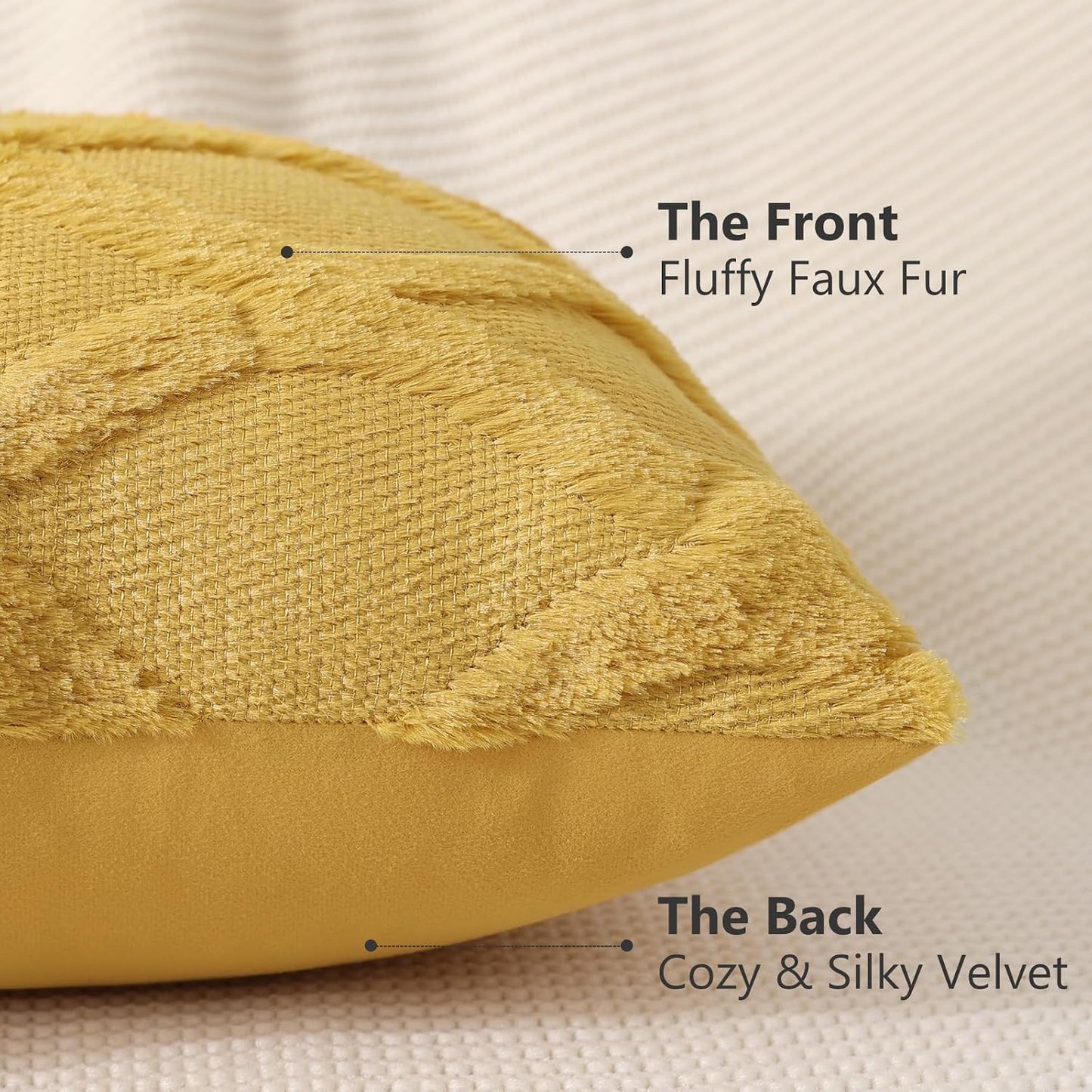 decorUhome Fall Throw Pillow Covers 12x20 Inch Set of 2, Soft Plush Faux Fur Wool Lumbar Mustard Yellow Accent Couch Pillow Covers for Modern Farmhouse Bed Sofa Living Room