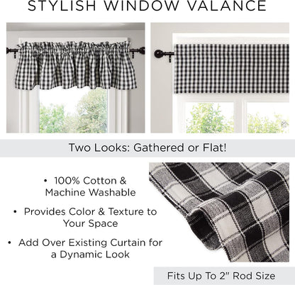 DII Window Valance Collection, 100% Cotton, Pre-Shrunk, Machine Washable, 2 Inch Curtain Rod Pocket, Single Panel, 72x14, Lemon Fresh Plaid