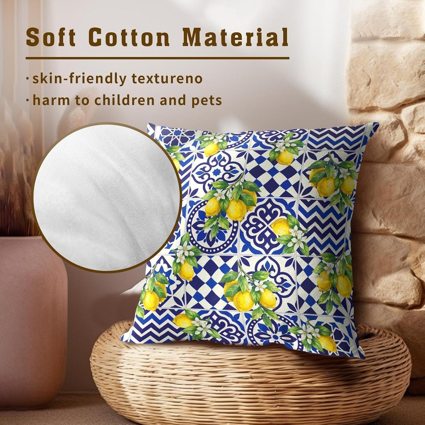 Lemon Mexican Tilt Pillow Covers 18x18 Inch Set of 2 Lemon Decor Italian Gifts Throw Pillow Cases Spring Summer Party Holiday Decorative Cushion Covers for Couch Bed Sofa Home Decor