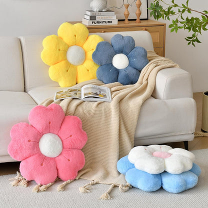 Flower Shaped Pillow, Cute Decorative Throw Pillows with Soft Artificial Rabbit Fur for Couch Bed Chair Floor, Christmas Pillow Seating Cushions with Room Décor for Bedroom (14.9 Inches, Yellow)