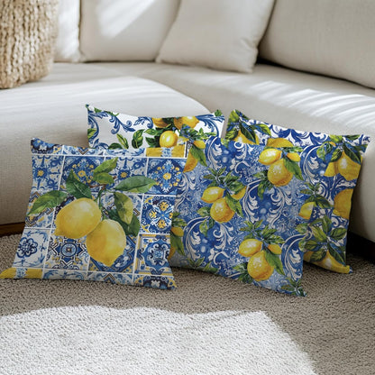4 PCs Pillow Covers 18x18, Italy Lemon Throw Pillow Covers, Lemon Decor Italian Gifts Pillow Cases Decorative Pillow Protectors Living Room Bedroom Office Home Decor for Cushion Car Bed