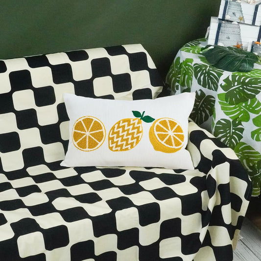 ONWAY Summer Lemon Pillow Covers 12x20 Inch Yellow Emboridery Farmhouse Boho Decorative Lumbar Patio Cushion Case for Sofa Couch Living Room