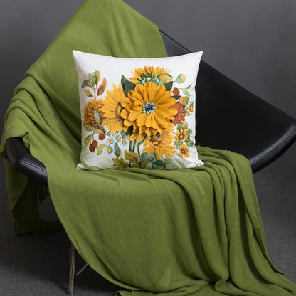 JWH 3D Sunflower Throw Pillow Cover 18x18 Inches White Yellow | Velvet, Handmade, Stereo Flower Design, Decorative Cushion Case, Bed Sofa Couch Home, Summer Pops