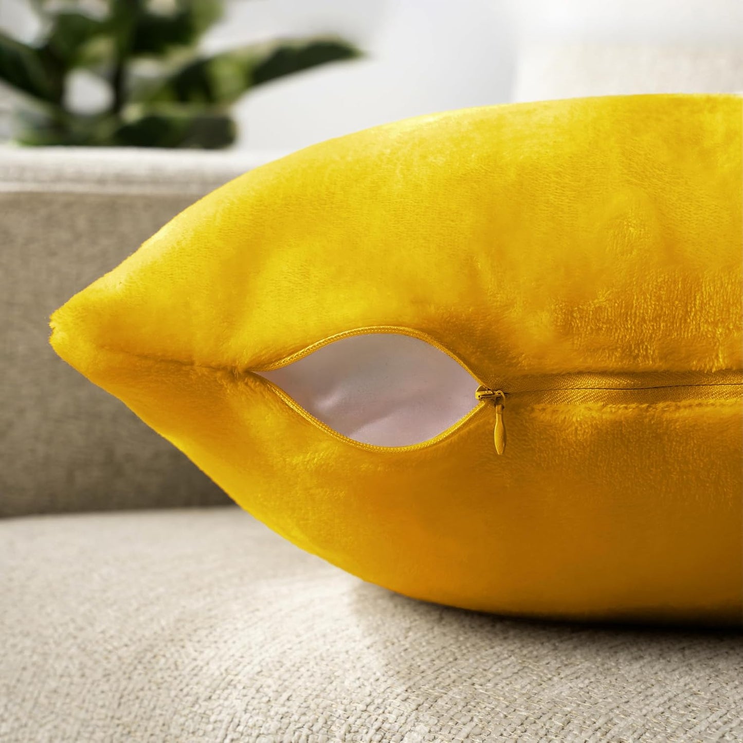 PAVILIA Mustard Yellow Velvet Fleece Throw Pillow Covers 18x18 Set of 2, Soft Decorative Cushion Covers for Couch Sofa Bed, Square Accent Pillow Cases with Hidden Zipper