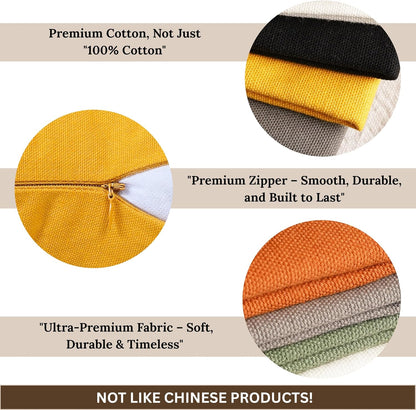 RELY+ Cotton Throw Pillow Covers 20x20 Inch Set of 2 Yellow Decorative Zippered Cases for Couch Bedroom Sofa Living Room Decoration Gifts Outdoor & Indoor Square Pillow Cases