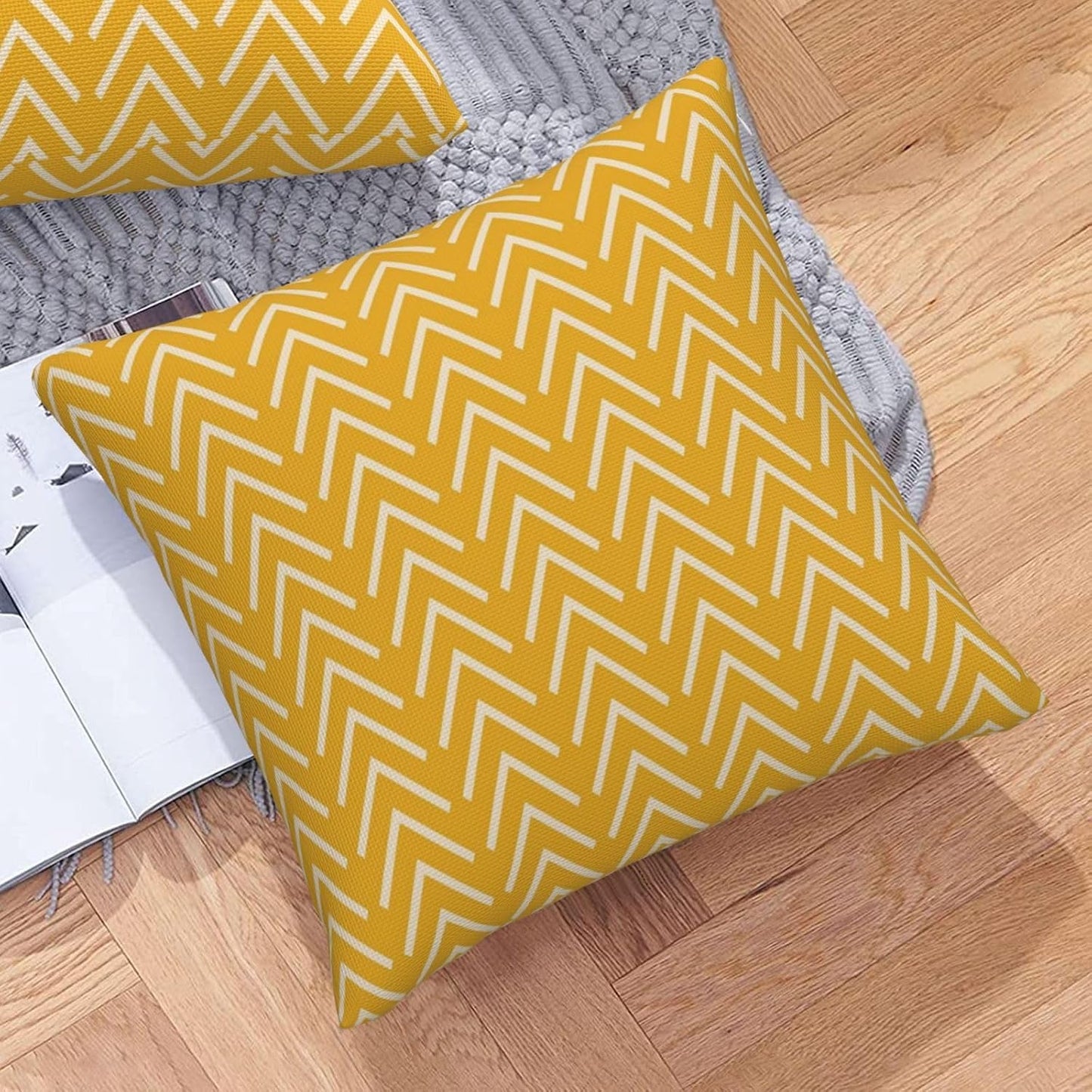 Modern Pillow Covers Yellow Cream Stripes Herringbone Print Decorative Throw Pillows Covers 20x20 Inch Set of 2 Boho Bohemian Pillowcase Farmhouse Cushion Cover for Couch Sofa Bedroom