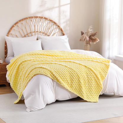 Bright Yellow Fleece Throw Blanket 50”×60” for Couch Sofa Bed | Super Soft Cozy Plush Microfiber Flannel Blanket with 3D Jacquard Lightweight for Mom Woman