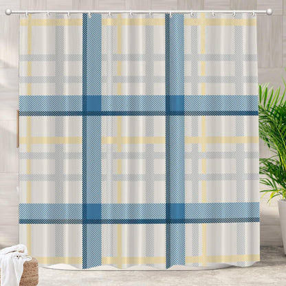 Batmerry Plaid Blue Decor Shower Curtain, Yellow Gingham Check Plaid Pattern Bathroom Decor Polyester Fiber Plastic Rings Quick-Drying Waterproof for Bathtubs/Bathroom, 72X72 Inches