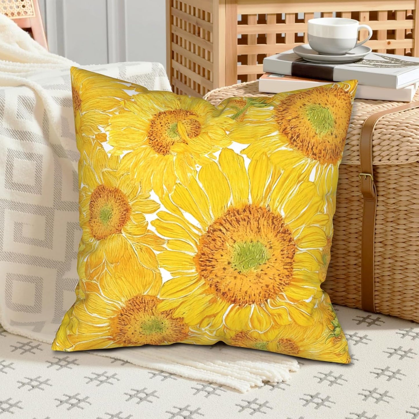 Sunflower Pillow Covers Floral Throw Pillow Covers 18x18 Yellow Pillow Case Flowers Double Sided Printing Cushion Case for Living Room Couch Sofa Set of 2
