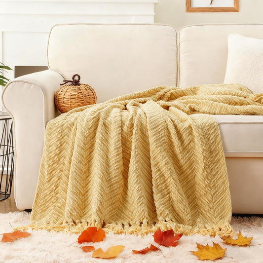 BATTILO HOME Yellow Throw Blanket for Couch, Fall Decor Blankets & Throws, Fall Throw Blanket for Autumn Halloween Decoration, Yellow Throw Blankets for Bed Sofa, 50"x60"