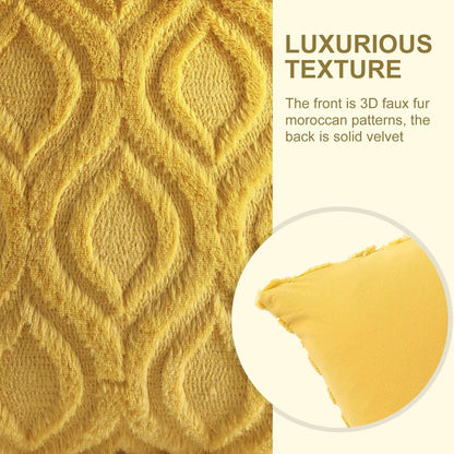 decorUhome Fall Throw Pillow Covers 18x18 Inch Set of 2, Soft Plush Faux Wool Mustard Yellow Solid Couch Pillow Covers, Accent Farmhouse Neutral Square Pillow Cases for Sofa Bed Living Room