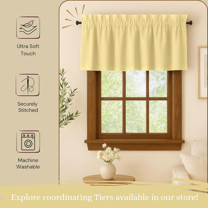 Pale Yellow Valance Curtains 2 Pack, 54x18 Inches, 100% Cotton, Rod Pocket Window Valances, Semi Sheer Short Curtain for Kitchen, Farmhouse, Café, Bedroom, Bathroom, Living Room Décor