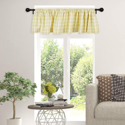 DII Window Valance Collection, 100% Cotton, Pre-Shrunk, Machine Washable, 2 Inch Curtain Rod Pocket, Single Panel, 72x14, Lemon Fresh Plaid