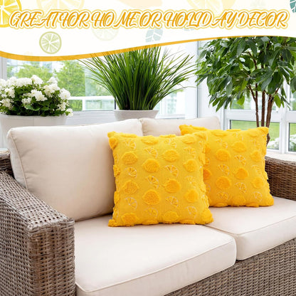 Novabright Set of 2 Decorative Yellow Pillow Covers 18 X18 Cute Lemon Faux Fur Throw Case Soft Plush Aesthetic Pillow Covers for Holiday Gift Sofa Couch Living Room Decor
