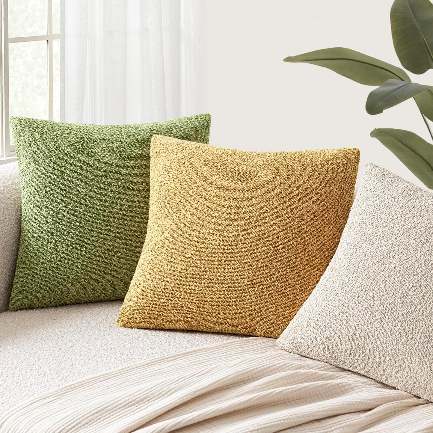 Foindtower Pack of 2 Textured Boucle Throw Pillow Covers Accent Solid Decorative Lumbar Pillow Cases Cozy Couch Cushion Case for Chair Sofa Bedroom Living Room Home Decor 12x20 Inch Light Yellow