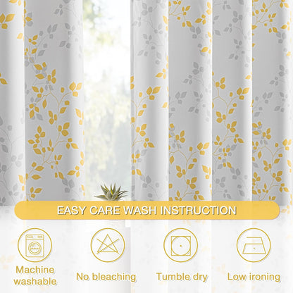 MEETSKY 95% Blackout Yellow Curtains 84 Inches Long 2 Panels Set - Leaves Printed Curtains for Living Room, Grommet Thermal Insulated Drapes, Light Blocking Window Curtain for Bedroom (52''W x 84" L)