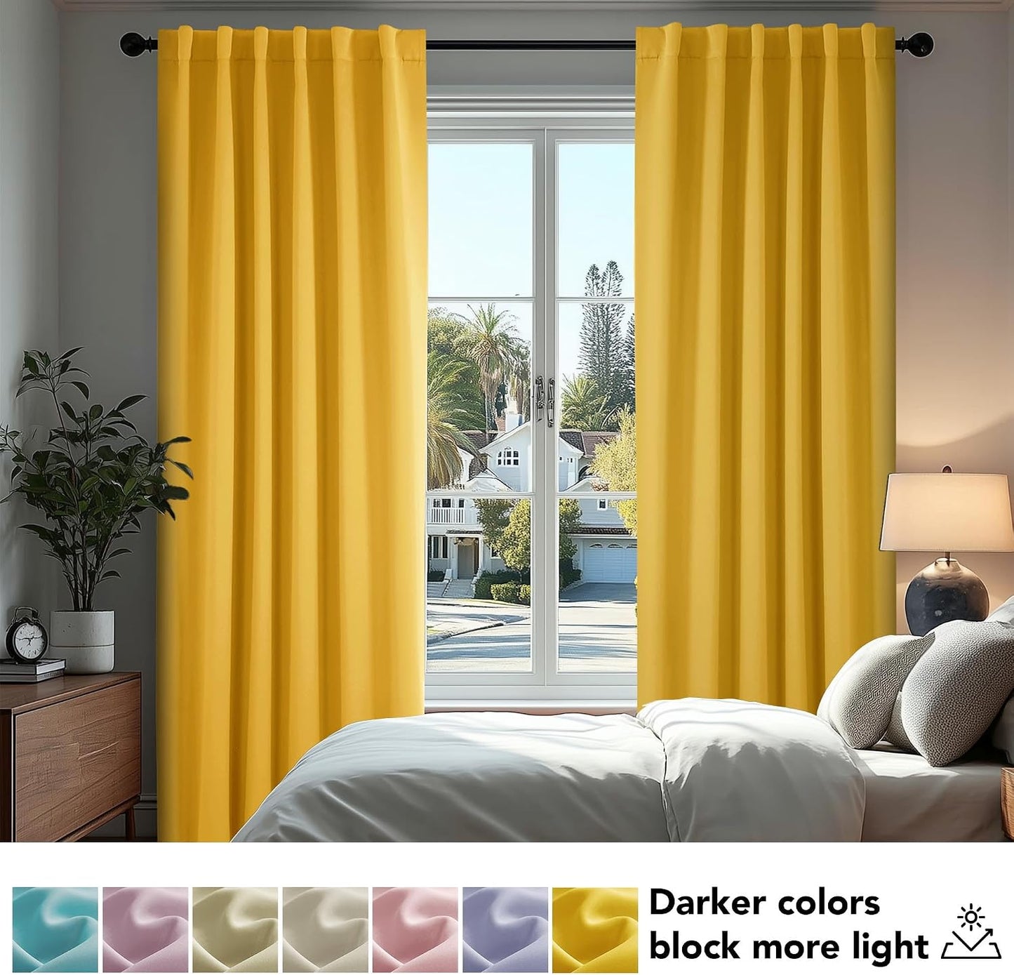 Deconovo Back Tab and Rod Pocket Blackout Curtains for Living Room - 42Wx84L Inch, Mellow Yellow, 2 Panels, Thermal Insulated Light Blocking Curtains