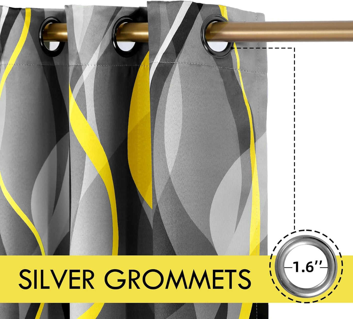 weesire Yellow and Grey Curtains Modern Striped Decorative 50% Light Blocking Darkening Grommet Yellow Curtain for Living Room Villa, Bedroom Gray and White 2 Panels Set, 52x84 Inches