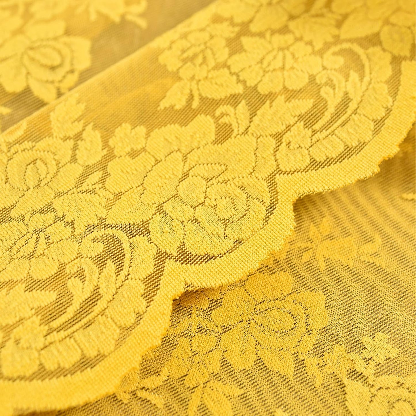 Kotile Mustard Yellow Sheer Curtains 84 Inches Long, 2 Panels Country Rustic Floral Retro Gold Lace Curtains for Living Room,Rod Pocket Light Filtering Privacy Boho Window Curtain Drapes, 52 x 84 Inch