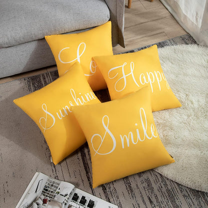 Britimes Yellow Set of 4 Throw Pillow Covers Furry Home Decor Pillow Cases Decorative 18X18 Inches Outdoor Cushion Couch Sofa Cojines Pillowcases Sunshine Happy Love Smile