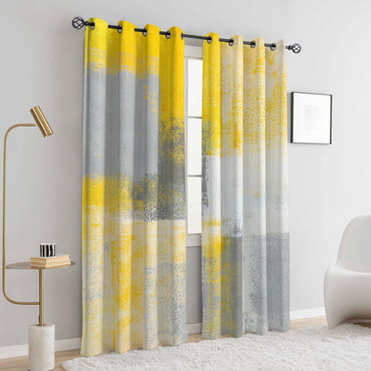Asuexpect Yellow Window Curtain Yellow Grey Abstract Thermal Insulating Drapes Rust Art Treatment Drapes Modern Curtains for Living Room Bedroom Hotel, 52" x 84", 2 Panels