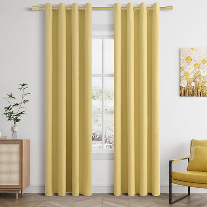 Jowels Yellow Linen Blackout Curtains 84 Length 2 Panels Set for Living Room Bedroom, 100% Black Out Thermal Insulated Linen Drapes, Room Darkening Grommet Curtains 84 Inches Long, Yellow