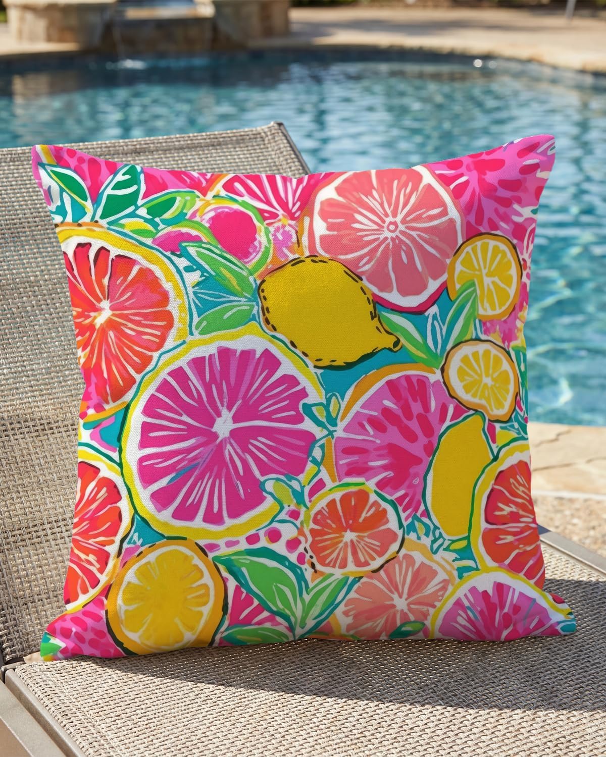 Summer Citrus Fruit Pillow Cover 18x18 Inch - Vibrant Lemon and Grapefruit Design, Tropical Decorative Cushion Case for Refreshing Home Decor
