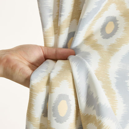HLC.ME Tanner Grey and Yellow Gold Patterned Curtains - Geometric Grommet Curtains for Bedroom - Ogee Ikatt Light Reducing Window Panels, Set of 2-37 W x 84 L