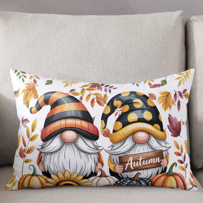 Yellow Orange Gnomes Fall Throw Pillow Cover 12x20,Pumpkins Thanksgiving Leaves Floral Decorative Reversible Pillowcase with Zipper for Sofa Couch Bed,Lightweight Pillow Sham Cushion Case Protectors