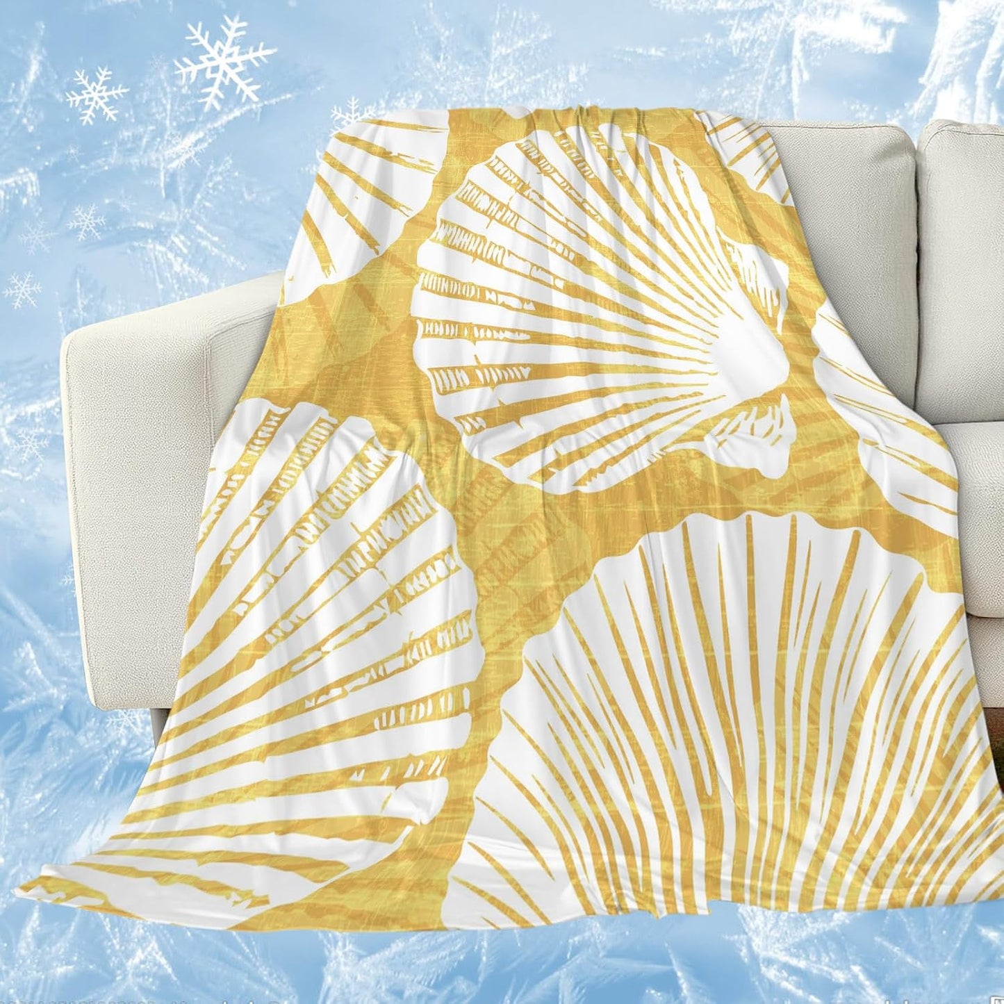 Cooling Blanket for Hot Sleepers, Yellow Scallop Coastal Lightweight Breathable Summer Blanket, Summer Beach Nautical Double-Side Cool Throw Blankets for Sleeping Travel, 50"x60"