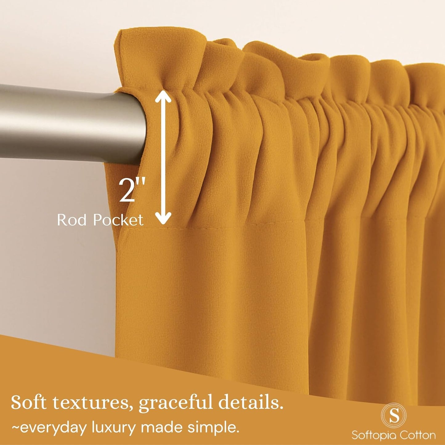 3 Piece Window Curtain Set, 100% Cotton, 2 Tiers 26x36 Inch & 1 Valance 54x18 Inch, Semi Sheer, Rod Pocket, Short Curtains for Kitchen, Café, Living Room, Bathroom, Mustard Yellow