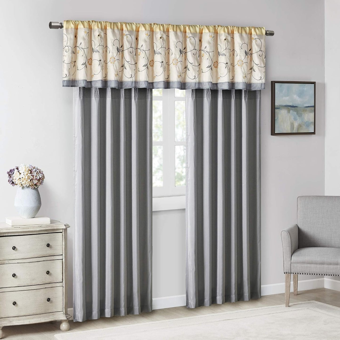 Madison Park Embroidered Light Filtering Rod Pocket Window Treatment Curtain Window Panel Drape for Bedroom Livingroom and Dorm