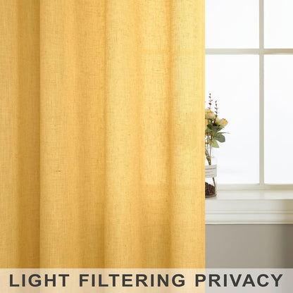 Mrs.Naturall Lemon Yellow Curtains 45 Inch Length for Kitchen, Sunflower Decor Rod Pocket Short Semi Sheer Bright Curtains for Bathroom Window