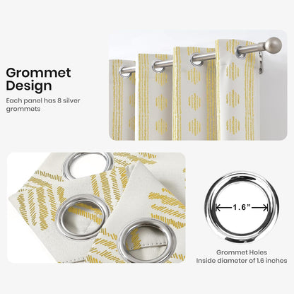 Melodieux 80% Blackout Boho Curtains for Bedroom 84 Inch Length 2 Panels Set Yellow on Beige Striped Pattern Cotton Bedroom Curtains Grommet Room Darkening Curtain for Living Room Thermal Insulated