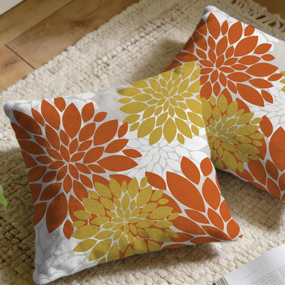 Floral Throw Pillow Covers Bohemian Dahlia Flowers Geometry Graph Modern Soft Cozy Decor Bed Living Room Sofa Rustic Farmhouse Pillow Case Set of 2 Orange Yellow White,18x18 Inch