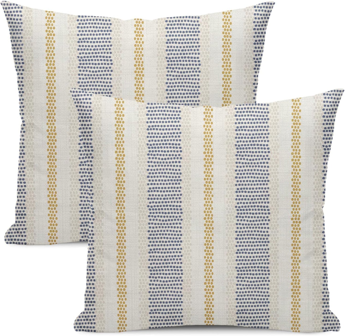 Navy Blue Pillow Covers 18x18 Inch 2 Pcs Boho Mustard Yellow Polka Dots Striped Decor Throw Pillows Modern Geometric Outdoor Farmhouse Decoration Pillowcase Linen Cushion Cover for Couch Sofa