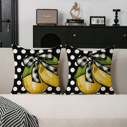 TAJWE Summer Lemon Pillow Covers 18x18 Set of 2 Farmhouse Dots Outdoor Decorative Cushion Cases for Sofa Couch Home Decorations Black