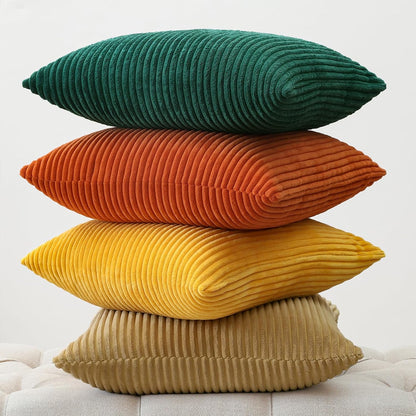 OTOSTAR Set of 4 Modern Decorative Throw Pillow Covers 18x18 Inch Soft Corduroy Boho Farmhouse Cushion Covers Mix and Match Square Pillowcase for Home Couch Bed Decor (Brown Yellow Orange Green)