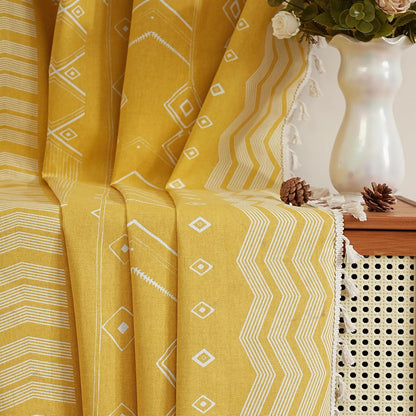 ColorBird Boho Blackout Curtains 2 Panels 84 Inch Length Mustard Yellow Thermal Insulated Southwest Window Treatment Patterned Western Black Out Patterned Curtain Drapes for Living Room Bedroom