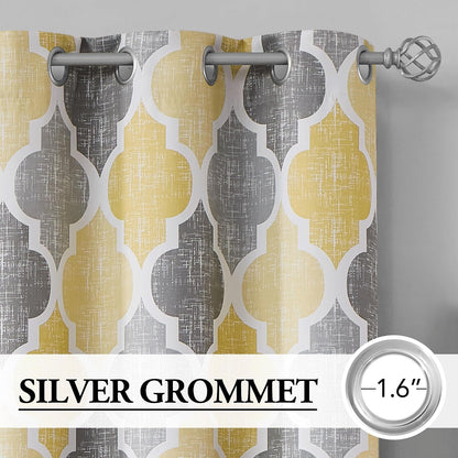 Beauoop 100% Blackout Curtains 108 Inches Long 2 Panels for Bedroom Living Room Yellow Grey Moroccan Geo Room Darkening Thermal Insulated Soundproof Grommet Top Window Treatments Drapes, 50x108x2
