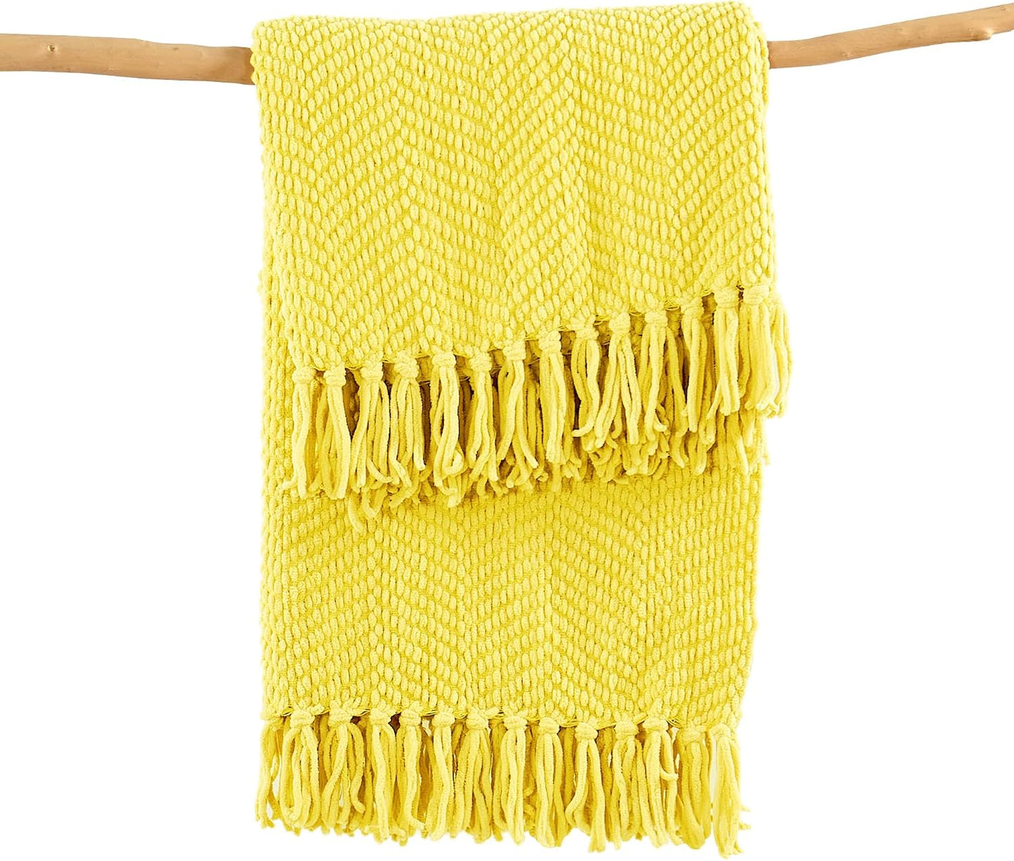 Home Soft Things Yellow Throw Blanket Knitted Tweed Throw 50'' x 60'', Sunshine Yellow, Super Soft Cozy Warm Comfortable Breathable Throw for Living Room Chair Couch Bed Sofa Bedroom Home Décor