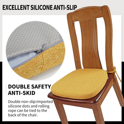 SINOSSO 4 Pack Memory Foam Chair Cushions for Dining Chairs, Friendly Woven Fabric 16" U-Shape Comfortable Kitchen Chair Pads, Removable Slip Resistant Seat Cushions (Set of 4, Yellow)