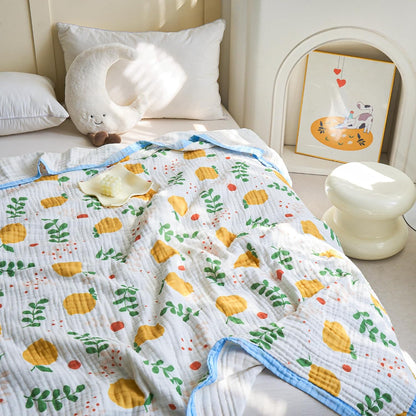 J-pinno Lemon Yellow Fruit Muslin Blanket 100% Cotton 6 Layer Quilt Bed Blanket Soft Warm Throw Sofa Couch Toddler Boys Girls Cartoon Travel Cover Blanket (Lemon, Crib 45" X 60")